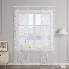 SCHOAL Schiebegardinen mit Klettband Transparente Schiebevorhang 2er Set Voile Gardinenschal Fensterschal mit glänzenden Wellen Muster BxH 57x245cm Silber