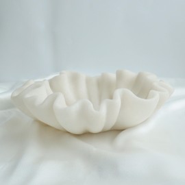 ARTRHYT 12" Large Decorative Bowl decor - milky white Scalloped Decorative Bowls for Home Decor - Organic Fluted Modern Home Decor,Ruffle Decor key bowl,bowl for keys