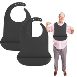 varlldibao Adult Bibs for Men & Women，2 Pack Adjustable Adult Silicone Bib，Washable Waterproof Bibs for Adults with Crumb Catcher ，Gift for Mom/Dad