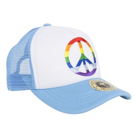 Trucker Foam Peace Sign Rainbow Mesh Snapback - Light Blue