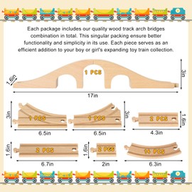JarThenaAMCS 23Pcs Wood Train Track Expansion Set Wooden Train Track Connectors and Adapters Train Bridges Straight Wooden Train Track Accessories for Most Major Toy Train Tracks Railway