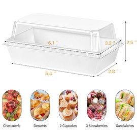 ZORRITA 6 x 3 Inches To Go Dessert Boxes with Clear Lids, 50 Pack Small Treat Boxes Paper Charcuterie Containers for 2 Cupcakes, Muffins, Sandwich, Strawberries (White)