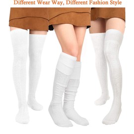 Women Thigh High Socks Extra Long Cotton Knit Warm Thick Tall Long Boot Stockings Leg Warmers (1 White, One Size)
