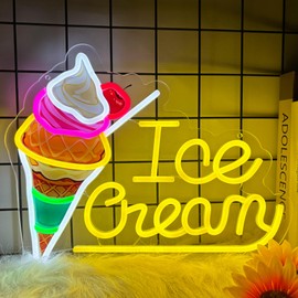 Ice Cream Neon Sign for Wall Decor, Ice Cream Led Signs, Dimmable USB Powered Neon Light Sign for Home, Business, Shop, Bar Pub, Store