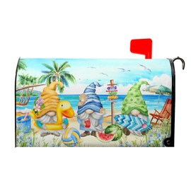 Kawani Summer Beach Coastal Mailbox Covers Magnetic Tropical Palm Gnomes Mailbox Cover Standard Size 18 X 21 Inch Summer Nautical Holiday Wrap Post Letter Box Decorative for Outdoor Home Garden Yard