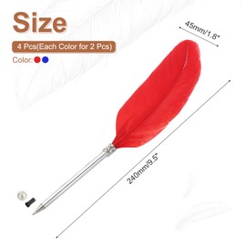 PATIKIL 4 Pcs Feather Ballpoint Pen, Fluffy Vintage Ink Quill Pen Refined Plated Rod Quill Pen for Calligraphy Writing Signature Guest Wedding Gift, Blue Red
