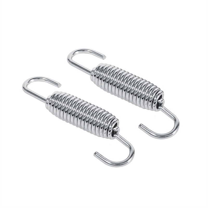 Qiilu 2x Motorcycle Exhaust System Fully Rotating Mounting Springs Stainless
