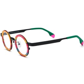 FONEX Acetate Titanium Glasses Frame Women Round Eyeglasses Vintage Eyewear F85816 (F85816 Black)