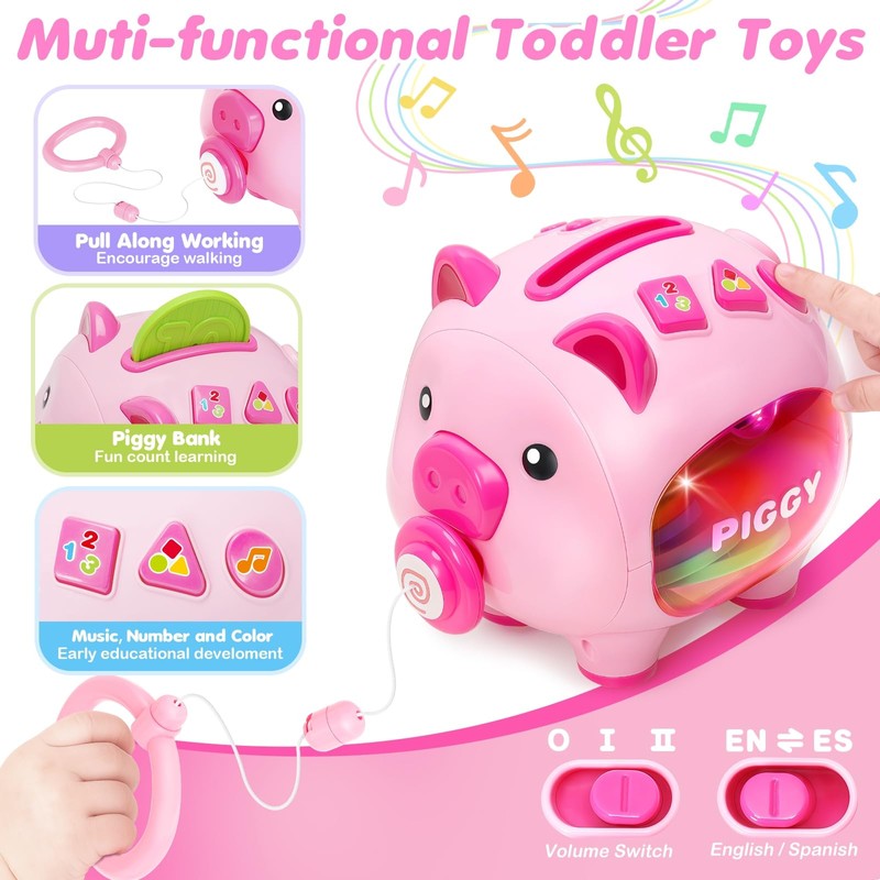 Musical Piggy Bank for Kids, 1 Year Old Learning Toy