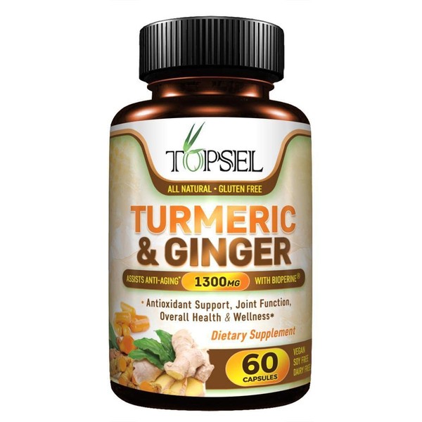 Topsel Turmeric & Ginger with Bioperine 60 Capsules, All Natural Gluten Free