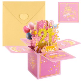 Candcamp 21st Birthday Card, 21st Birthday Pop-Up Greeting Card for Women 3D Pop Up Greeting Card with Note and Envelope Gifts for Wife Daughter Girlfriend Women