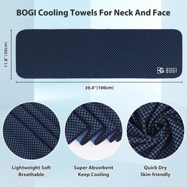 BOGI Cooling Towel for Instant Cooling - Use as Cooling Scarf Headband Wristband Bandana - Soft Cool Bamboo Fiber - Stay Cool for Yoga Travel Climb Golf Football tennis & Outdoor Sports(N Blue)