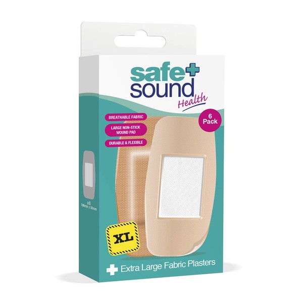 Safe and Sound Extra Large Fabric Plasters. Breathable Fabric. Durable and Flexible. 100mm x 50mm. 6 Pack