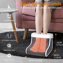 Electric Heated Foot Warmer - KLADNDER Heating Foot Warmer for Men & Women, Feet Warmer with 6 Temperature Setting 4 Timer Setting, Auto Shut Off Washable Inner Lining, Fast Heat Use for Winter Gifts