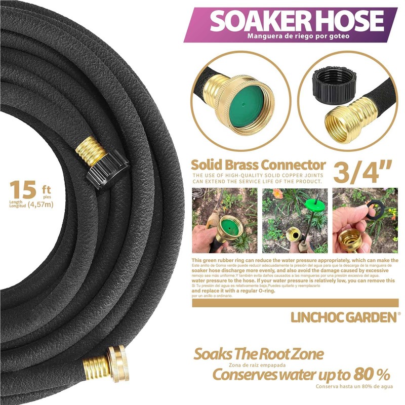 LICNCHOC GARDEN Soaker Hose 15 ft,1/2 INCH Flexible Durable Garden