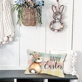YIRHYZC Easter Pillow Covers 12x20, Bunny Decorative Throw Pillow Covers, Easter Outdoor Pillow Cases, Rabbit Couch Pillows, Spring Lumbar Pillow Covers for Sofa Couch Chairs Bench