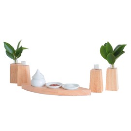 Kamitano-no-Sato Shinto Shelf, Modern Shinto Utani, Lotus Leaf Shinto Sagu Set, Simple, Stylish, Modern Shinto Property, Rubber Wood, Offering Worship