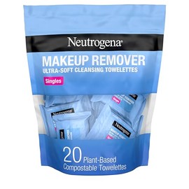 Neutrogena Toallita de limpieza facial individual, toallitas faciales diarias para eliminar la suciedad, aceite, maquillaje y máscara impermeable, sua