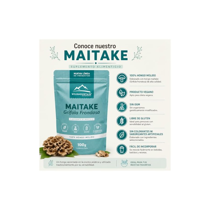 Maitake en Polvo 100g | Grifola Frondosa | Hongo Adaptógeno