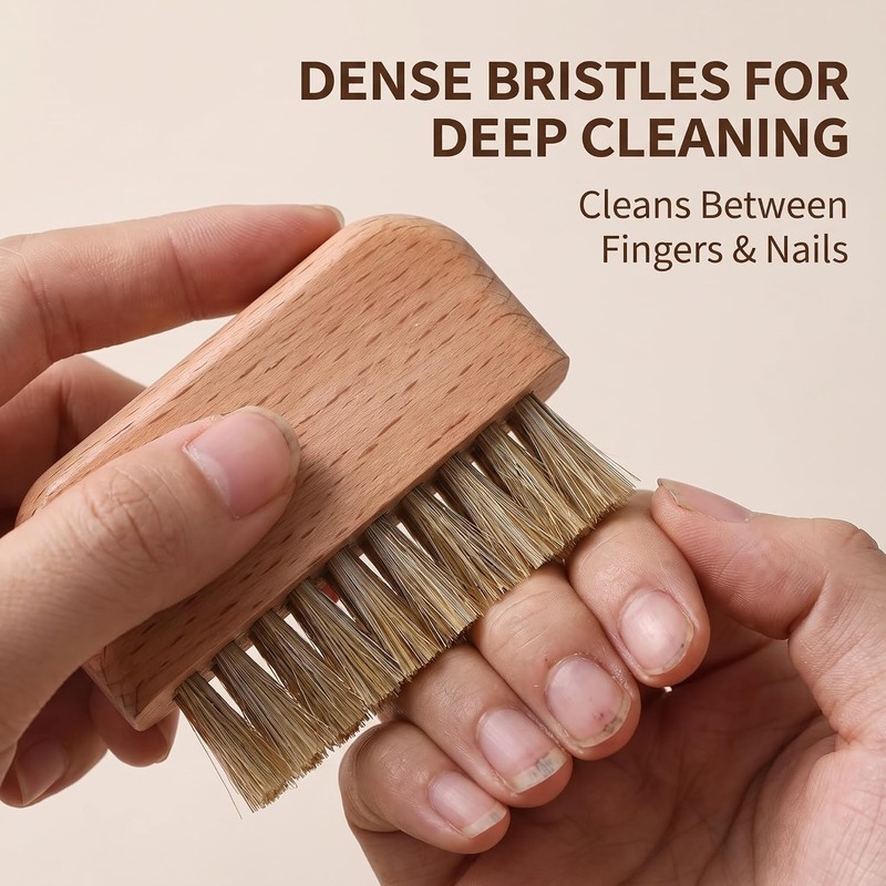 Wooden Nail Brush,Nail Cleaning Brushes, Natural Beech Wood Bristle Nail