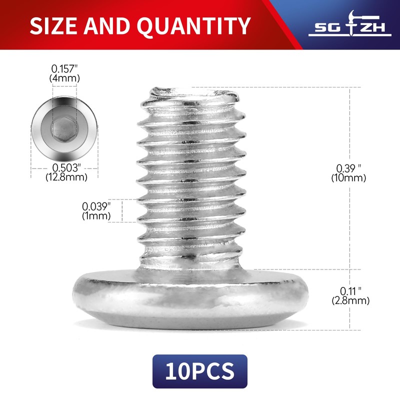 M6 x 10mm 10Pcs Flat Head Hex Socket Cap Screws