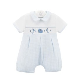 Dandelion Clothing Baby Boys Short Summer Rompers Smocked Blue Cotton Romper Suit Jungle Animals Design Newborn Boy - 12 Months (Baby 6-12 Months)