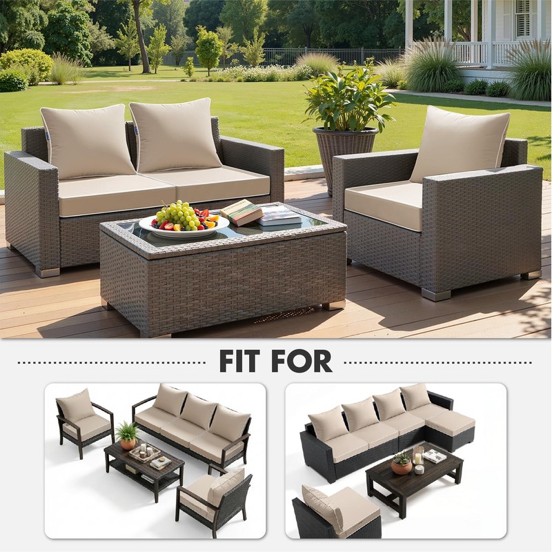 MIULEE Beige Outdoor Seat Cushion 24x24 Inch Waterproof Cushion