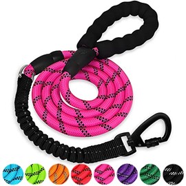 jenico 5FT-1/2''Heavy Duty Dog Leash with Bungee Dog Leashes and Highly Reflective Threads,Strong Dog Leash for Small Medium and Large Dogs(Pink)