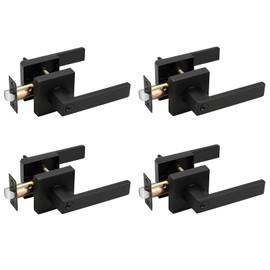 Probrico (4 Pack Black Entry Knob Combo Pack Keyed Alike, Heavy Duty Entrance Door Lever, Exterior Lockset Contemporary Style, Modern Front Door Hardware