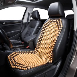 Road Comforts Wood Beaded Seat Cover Back Massage Cushion for Stress Free - Keeps Back from Getting Sweaty While Driving 1PC (Beige)