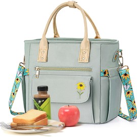 Hihealer Deluxe Lunch Bag Women with Rare Floral Design - Large Leakproof Insulated Multi Pocket Cool Bag with Removable Strap for Work/Picnic Gifts Christmas Xmas Gifts for Women