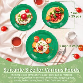 LIKAJON 50 Pcs Green Paper Plates, 25 Pcs 9 Inch and 25 Pcs 7 Inch Disposable Dessert Plates for Valentines,Tea Party, Baby Shower, Birthday, Wedding, Graduation, Picnic, BBQ, Party