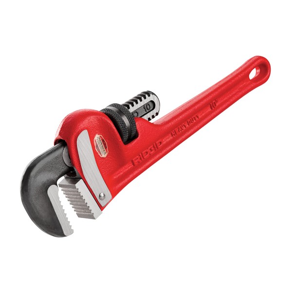 RIDGID 31010 Model 10 Heavy-Duty Straight Pipe Wrench, 10-inch Plumbing Wrench, Red, Black, 250mm (10in)