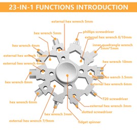 Aokelily 23-in-1 Snowflake Multi-Tool 2 Pack Stainless Steel Multitool Handy Bottle Opener Screwdriver Multifunctional Portable Gadgets Outdoor Camping Durable and Portable Gifts (Black+Silver)