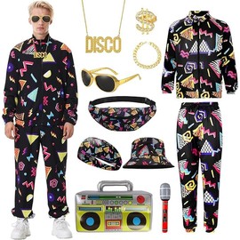80s Costume Outfits Accessories Set,90s Fancy Dress Costumes with Men Tracksuit Fancy Dress,80s Men Shell Suits (L)