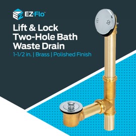 EZ-FLO 1-1/2 Inch Lift and Lock Two-Hole Bath Waste Drain Kit, Brass with Chrome Plated Trim, 35203