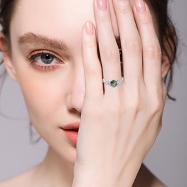 Twoowl Natural Moss Agate Ring 925 Sterling Silver Agate Hexagon Rings Promise Ring Engagement Wedding Jewelry Gift for Women, Metal, Agate