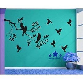 Heaven Decors Vinyl Flowers, Animals, Sports, Birds Wall Sticker, 35.82 x 0.39 x 23.22 inches, Black