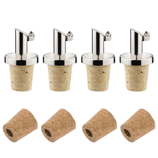 Westmark 478022E3 Oil/Vinegar Pourers + 4 Replacement Corks, with Flap, Metal/Rustproof Stainless Steel, Natural Cork, Inox Oil Special