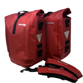 Bike DryBag Pannier (Pair) 25L Rear Rack Bicycle Pannier Bag Waterproof for Grocery Touring Cycling (red)