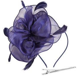 Alaoo Fascinator Hats for Women, Ladies Fascinators Hat, Pillbox Hat with Veil Headband for Wedding Tea Party Mesh Flower Cocktail Party (Color : 01-Royal Blue)