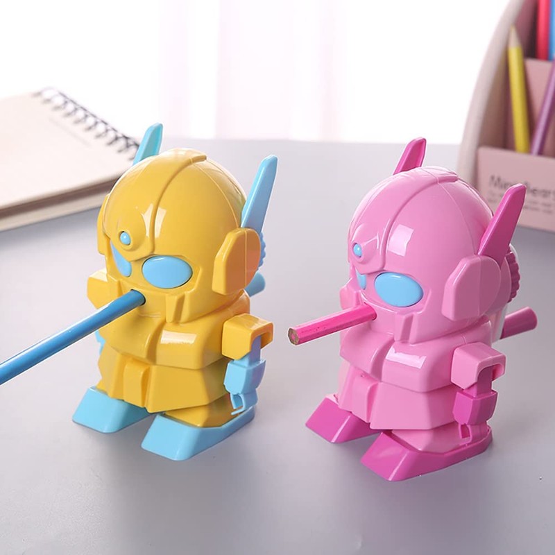 .Robot Pencil Sharpener, Manual Hand Cranking Pencil Sharpener with Cartoon