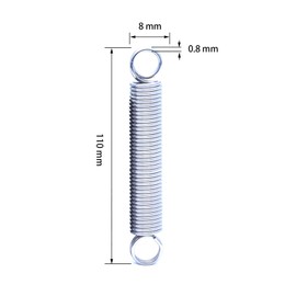 Leliafleury 2Pcs Tension Spring Stainless Steel Extension Spring for Home Machinery Industrial, 0.8mm Wire Diameter, 8mm OD, 110mm Free Length