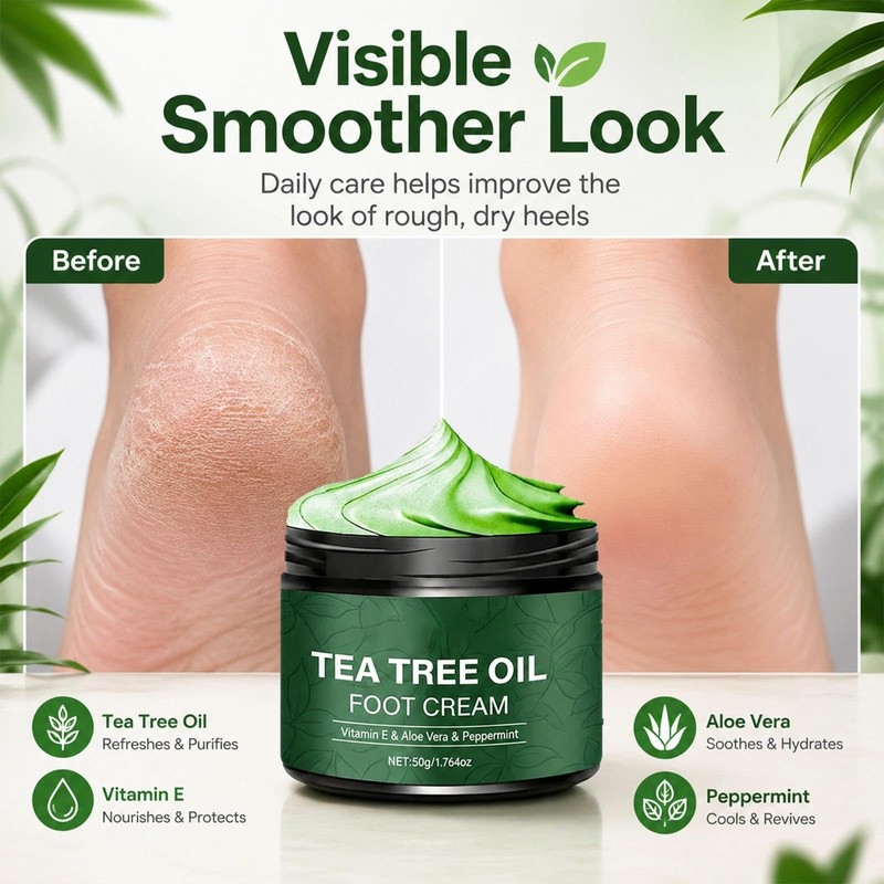 Tea Tree Oil Foot Cream for Dry Cracked Skin, Intensive