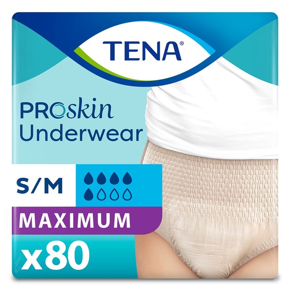 TENA Incontinence Underwear for Women, Maximum Absorbency, ProSkin - Small/Medium - 80 Count