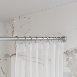 Naiture Straight Shower Curtain Rod Round Flanges, Zinc Alloy, Set of 2, Brushed Nickel Finish