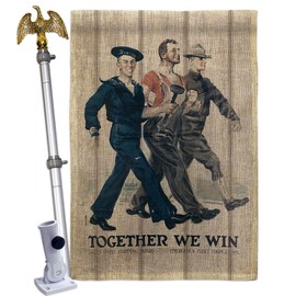 Navy Together We Win Burlap House Flag Eagle Set Armed Forces USN Seabee United State American Military Veteran Retire Small Decorative Gift Yard Banner Double-Sided Made In USA 28 X 40