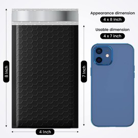 Fuxury Black Bubble Mailers 4x8" 200 Pack, Waterproof Padded Envelopes Self Seal Bubble Envelopes, Padded Mailers for Small Business, Envelope Mailers Usable Size 4x7"