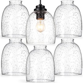 Gerrii 6 Pack Clear Seeded Glass Shade Replacement 1.65" Fitter, 5.47" x 4.76" Ceiling Light Bulb Cover Set Bubble Textured Chandeliers Ceiling Fans Dressing Table Lamps Kitchen Island Living Room
