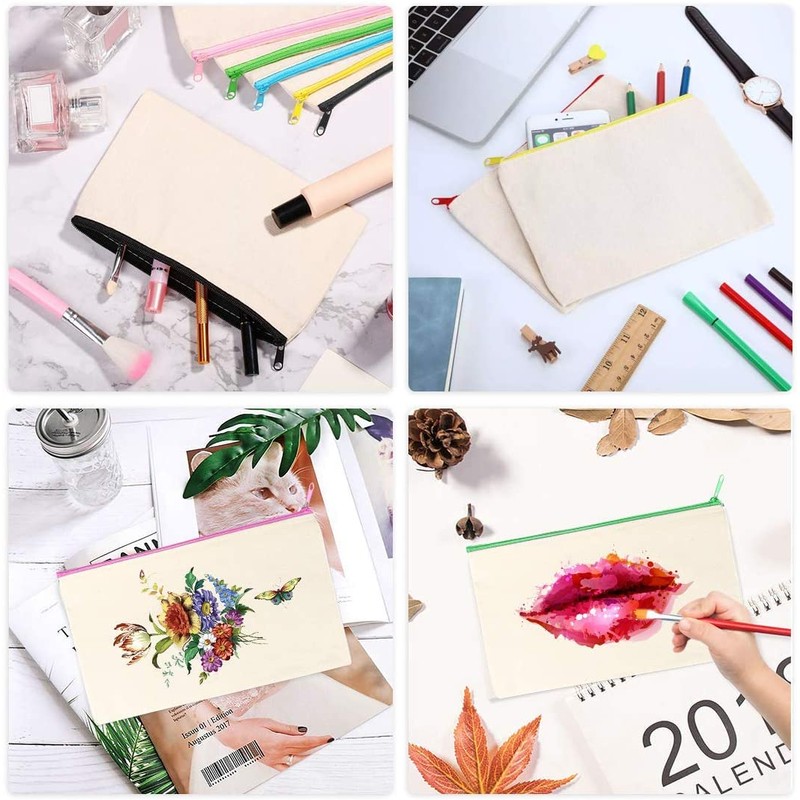 DIY Blank Fabric Pencil Case, 8 Pieces Fabric Bag Zipper